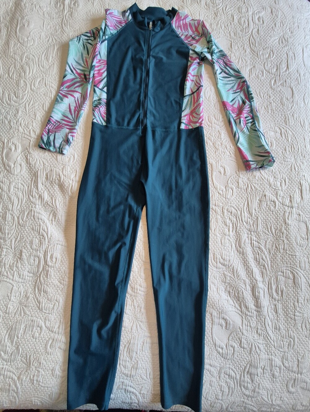Coolibar girls XL dark teal full coverage swim suit UPF 50+ EUC